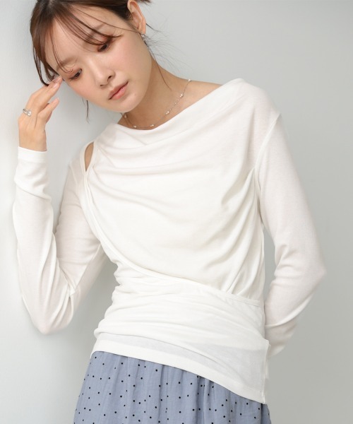 Bab(バブ)の「カシュクールレイヤードトップス(Tシャツ/カットソー・レディース・ホワイト/ブラック/イエロー/ブルー・FREE)」の5枚目の写真
