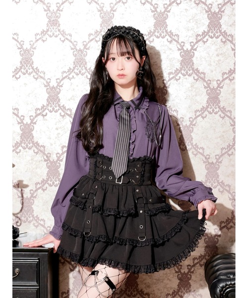 NOEMIE（ノエミー）の「ストライプネクタイエンブレムブラウス（シャツ/ブラウス・レディース・オフホワイト/パープル/ダークグレー/ブラック・M）」の4枚目の写真