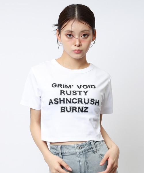 SPIRALGIRL(スパイラルガール)の「ラインストーンロゴミニTシャツ(Tシャツ/カットソー・レディース・ホワイト/ブラック/ドット/カモフラージュ・FREE)」の2枚目の写真