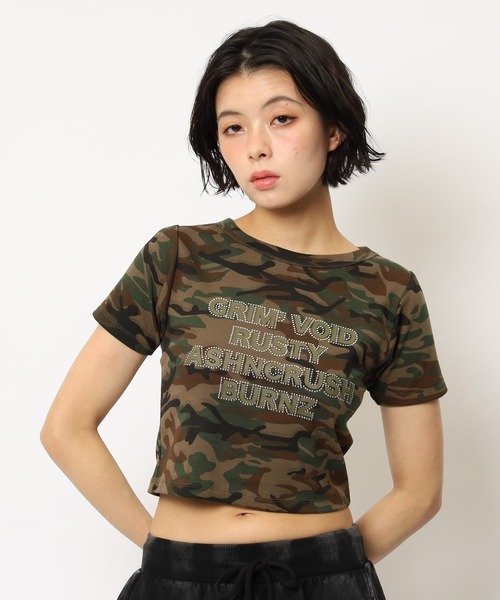 SPIRALGIRL(スパイラルガール)の「ラインストーンロゴミニTシャツ(Tシャツ/カットソー・レディース・ホワイト/ブラック/ドット/カモフラージュ・FREE)」の4枚目の写真