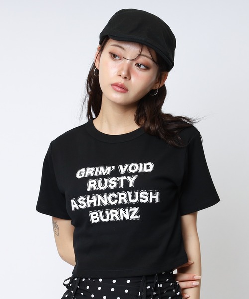 SPIRALGIRL(スパイラルガール)の「ラインストーンロゴミニTシャツ(Tシャツ/カットソー・レディース・ホワイト/ブラック/ドット/カモフラージュ・FREE)」の3枚目の写真