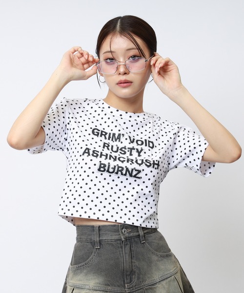 SPIRALGIRL(スパイラルガール)の「ラインストーンロゴミニTシャツ(Tシャツ/カットソー・レディース・ホワイト/ブラック/ドット/カモフラージュ・FREE)」の5枚目の写真