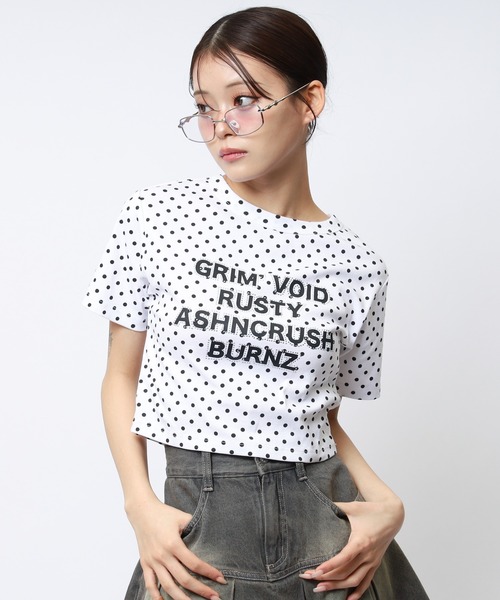 SPIRALGIRL(スパイラルガール)の「ラインストーンロゴミニTシャツ(Tシャツ/カットソー・レディース・ホワイト/ブラック/ドット/カモフラージュ・FREE)」の6枚目の写真