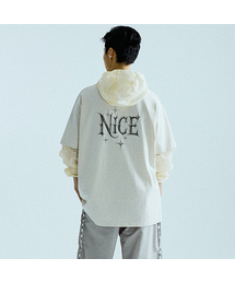 ナイスプリントドロップショルダーTシャツパティベージュ