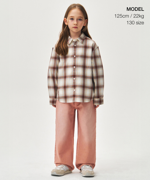 MUSINSA STANDARD KIDS（ムシンサスタンダードキッズ）の「リラックスドオンブレチェックシャツ[ベージュ/オレンジ]（シャツ/ブラウス・レディース・その他・110/120/130/140/150/160）」の2枚目の写真