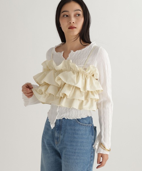 studio CLIP(スタディオクリップ)の「【daily CLIP】フリフリキャミ(キャミソール・レディース・ホワイト/ブラック・FREE)」の3枚目の写真