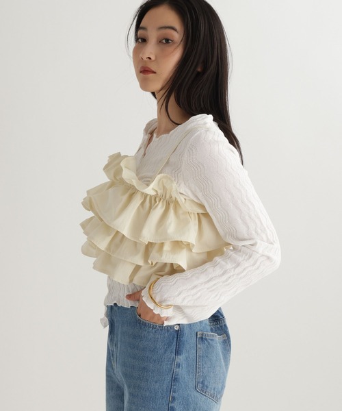 studio CLIP(スタディオクリップ)の「【daily CLIP】フリフリキャミ(キャミソール・レディース・ホワイト/ブラック・FREE)」の5枚目の写真