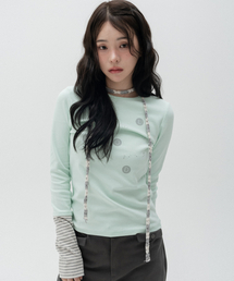 HIGH SCHOOL DISCO（ハイスクールディスコ）の「ドットグラフィックレイヤードロングスリーブ_ミント（Tシャツ/カットソー）」