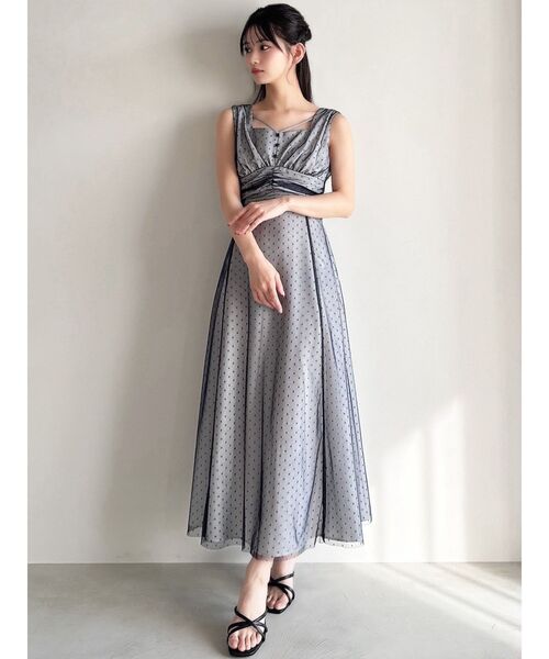RESEXXY（リゼクシー）の「ドットチュールレイヤードワンピース（ワンピース・レディース・ベージュ/ネイビー/ブラック・FREE）」の7枚目の写真