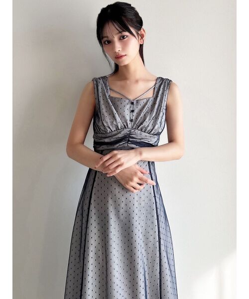 RESEXXY（リゼクシー）の「ドットチュールレイヤードワンピース（ワンピース・レディース・ベージュ/ネイビー/ブラック・FREE）」の8枚目の写真