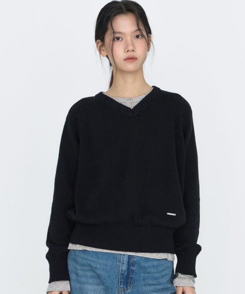 MONGDOL（モンドル）の「ソフトコットン Vネック ニットトップ MDKT127_8 Colors（ニット/セーター・レディース・チャコールグレー/ライトグレー/ブラック/ネイビー/ブラウン/ピンク/クリーム・F）」の9枚目の写真