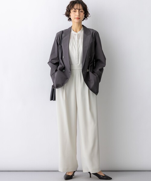 23区 L(ニジュウサンクオオキイサイズ)の「ドライシアーストライプ フロントタック ブラウス(シャツ/ブラウス・レディース・ネイビー系1/ホワイト系1・44/46/48/50)」の5枚目の写真
