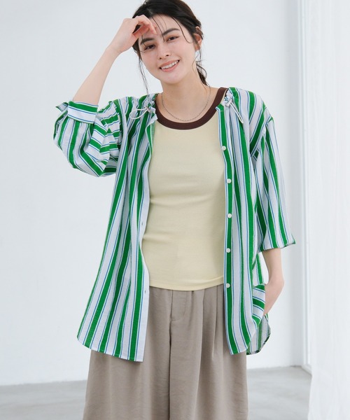 LAKOLE（ラコレ）の「ドロストシアーブラウス / 659839（シャツ/ブラウス・レディース・ブラック/イエロー/ブルー系その他/グリーン系その他・FREE）」の2枚目の写真