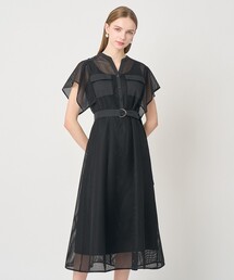 メッシュラッセルフレア袖 ワンピース