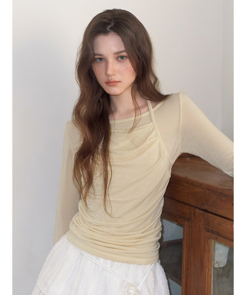 ETMON(エトモン)の「Halter Shirring T-Shirt, Light Yellow(Tシャツ/カットソー・レディース・その他・F)」の1枚目の写真