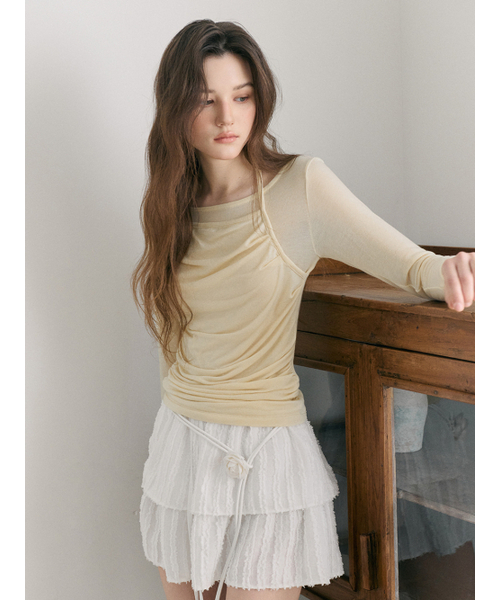 ETMON(エトモン)の「Halter Shirring T-Shirt, Light Yellow(Tシャツ/カットソー・レディース・その他・F)」の2枚目の写真