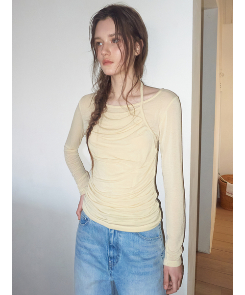 ETMON(エトモン)の「Halter Shirring T-Shirt, Light Yellow(Tシャツ/カットソー・レディース・その他・F)」の6枚目の写真