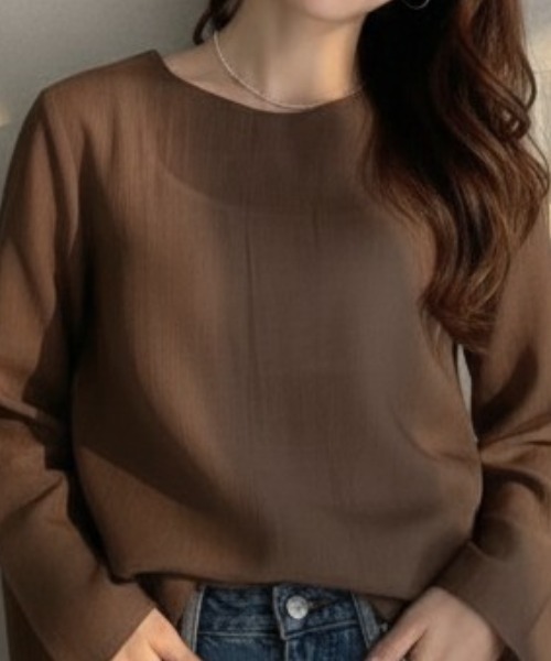 umune(ウムネ)の「シアーブラウス 楊柳 フレアスリーブ インナー付き キャミセット 長袖 シースルー 透け感 ゆったり 体型カバー 秋 冬(シャツ/ブラウス・レディース・アイボリー/ブラック/ブラウン/パープル・M/L)」の15枚目の写真