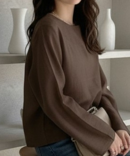 umune(ウムネ)の「シアーブラウス 楊柳 フレアスリーブ インナー付き キャミセット 長袖 シースルー 透け感 ゆったり 体型カバー 秋 冬(シャツ/ブラウス・レディース・アイボリー/ブラック/ブラウン/パープル・M/L)」の16枚目の写真