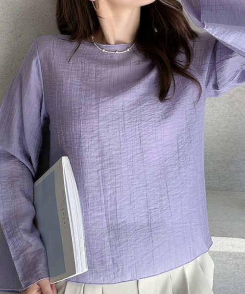 umune(ウムネ)の「シアーブラウス 楊柳 フレアスリーブ インナー付き キャミセット 長袖 シースルー 透け感 ゆったり 体型カバー 秋 冬(シャツ/ブラウス・レディース・アイボリー/ブラック/ブラウン/パープル・M/L)」の12枚目の写真