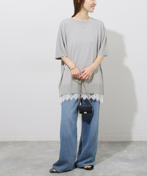JOURNAL STANDARD relume(ジャーナルスタンダード レリューム)の「《追加 / 新色》接触冷感 / ウォッシャブルクールポンチョプルオーバー(ニット/セーター・レディース・ブラック/グリーン/ブラウン/ライトグレー/ネイビー・FREE)」の6枚目の写真