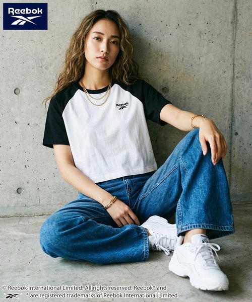 Reebok(リーボック)の「【karlas別注】Reebok リーボック クロップド ラグランTシャツ UVカット 接触冷感 半袖Tシャツ(Tシャツ/カットソー・レディース・ホワイト×ブラック/ブラック/ホワイト×ネイビー・M/L/LL)」の5枚目の写真