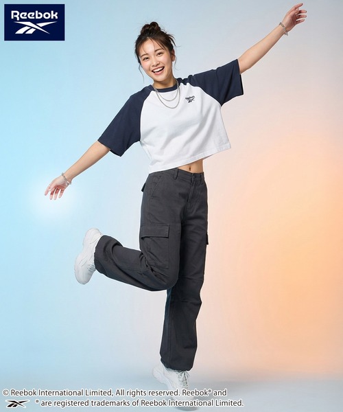 Reebok(リーボック)の「【karlas別注】Reebok リーボック クロップド ラグランTシャツ UVカット 接触冷感 半袖Tシャツ(Tシャツ/カットソー・レディース・ホワイト×ブラック/ブラック/ホワイト×ネイビー・M/L/LL)」の8枚目の写真