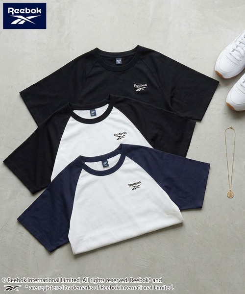 Reebok(リーボック)の「【karlas別注】Reebok リーボック クロップド ラグランTシャツ UVカット 接触冷感 半袖Tシャツ(Tシャツ/カットソー・レディース・ホワイト×ブラック/ブラック/ホワイト×ネイビー・M/L/LL)」の4枚目の写真