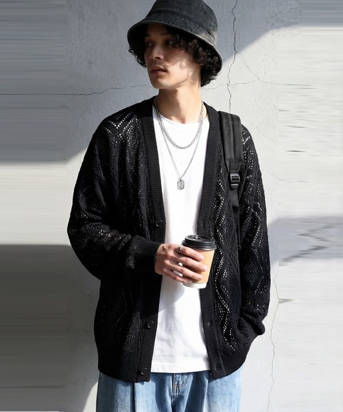 antiqua(アンティカ)の「和柄 透かし編み ニットカーディガン(ニット/セーター・レディース・ネイビー/ブラック・R/P)」の8枚目の写真