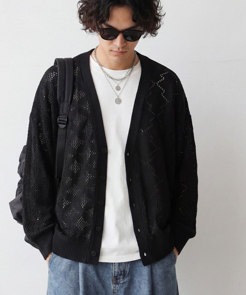 antiqua(アンティカ)の「和柄 透かし編み ニットカーディガン(ニット/セーター・レディース・ネイビー/ブラック・R/P)」の6枚目の写真