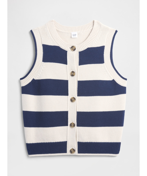 GAP(ギャップ)の「ノースリーブ ボタンアップ セーター(ベスト・レディース・ホワイト×ネイビー・L/M/XS/XXS)」の2枚目の写真