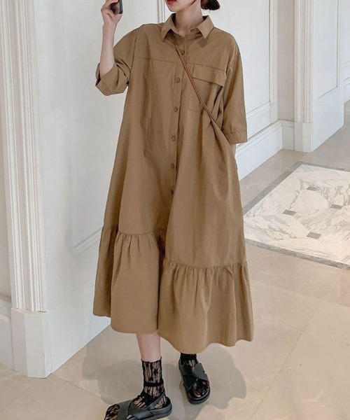SallyLunn(サリーラン)の「【大人ナチュラル】切り替えギャザーシャツワンピース(シャツワンピース・レディース・ブラック/ベージュ・MEDIUM/LARGE)」の14枚目の写真