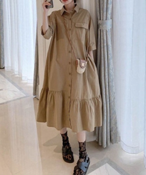 SallyLunn(サリーラン)の「【大人ナチュラル】切り替えギャザーシャツワンピース(シャツワンピース・レディース・ブラック/ベージュ・MEDIUM/LARGE)」の17枚目の写真