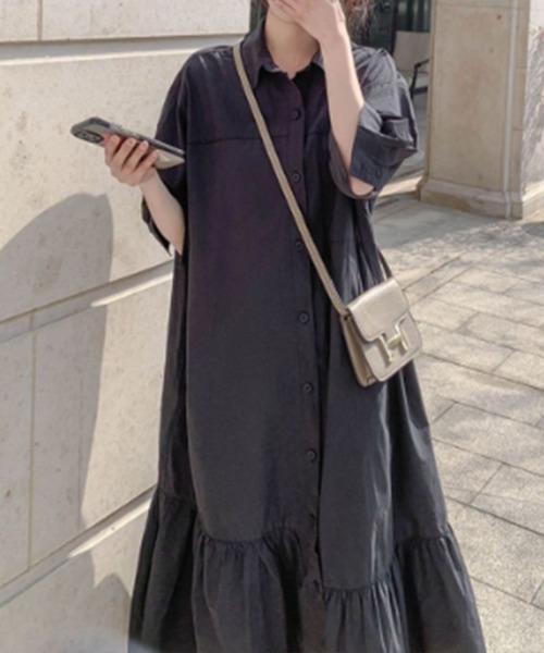 SallyLunn(サリーラン)の「【大人ナチュラル】切り替えギャザーシャツワンピース(シャツワンピース・レディース・ブラック/ベージュ・MEDIUM/LARGE)」の9枚目の写真