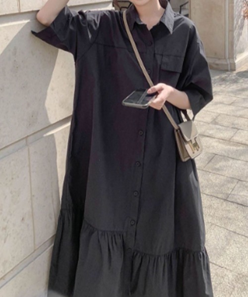 SallyLunn(サリーラン)の「【大人ナチュラル】切り替えギャザーシャツワンピース(シャツワンピース・レディース・ブラック/ベージュ・MEDIUM/LARGE)」の10枚目の写真
