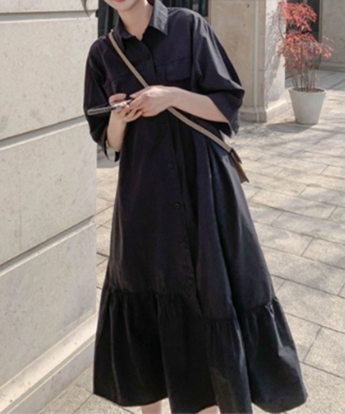 SallyLunn(サリーラン)の「【大人ナチュラル】切り替えギャザーシャツワンピース(シャツワンピース・レディース・ブラック/ベージュ・MEDIUM/LARGE)」の12枚目の写真