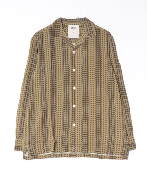 OAS(オーエーエス)の「DESIGN TEE/OAS / 幾何学総柄オープンカラー長袖シャツ ベージュ×ブラウン ドット柄 リゾートシャツ 開襟 大人カジュアル(シャツ/ブラウス・メンズ・ベージュ・X-LARGE/SMALL/LARGE/MEDIUM)」の3枚目の写真