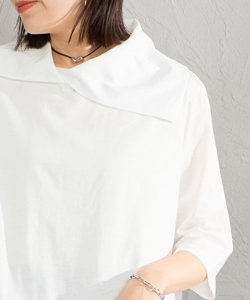 mizuiroind（ミズイロインド）の「[mizuiro ind/ミズイロインド] アシンメトリーカラー プルオーバー（Tシャツ/カットソー・レディース・ブラック/オフホワイト/ブルー・F）」の13枚目の写真