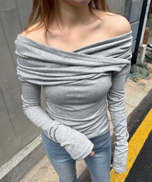 【2way】ドレープ ラップ フード オフショル 長袖 Tシャツ