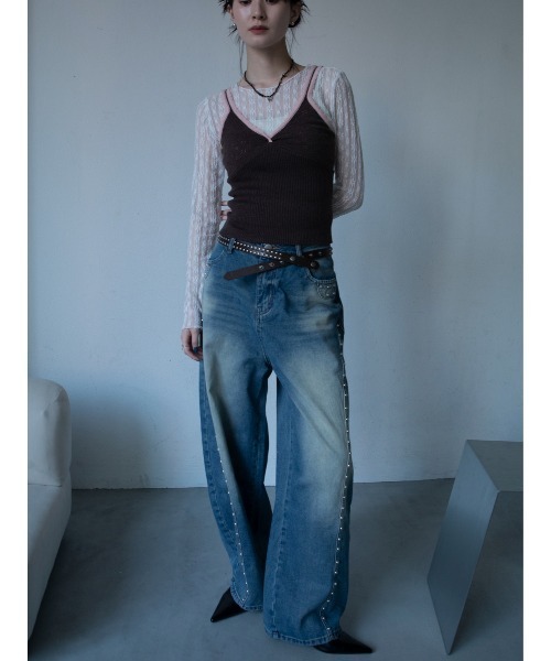 VACANCY(ヴァカンシー)の「スタッズラインワイドデニム(デニムパンツ・レディース・ブルー・LARGE/MEDIUM/SMALL)」の11枚目の写真