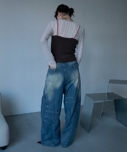 VACANCY(ヴァカンシー)の「スタッズラインワイドデニム(デニムパンツ・レディース・ブルー・LARGE/MEDIUM/SMALL)」の12枚目の写真