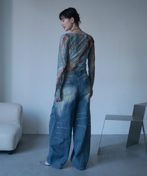 VACANCY(ヴァカンシー)の「スタッズラインワイドデニム(デニムパンツ・レディース・ブルー・LARGE/MEDIUM/SMALL)」の10枚目の写真