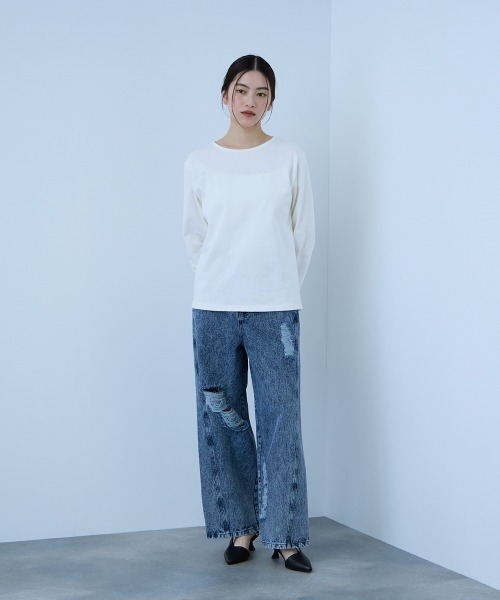 VICKY(ビッキー)の「【シーズンレス】袖刺繍コットンプルオーバー(Tシャツ/カットソー・レディース・オフホワイト/ネイビー/ライトグレー/ブラック・M)」の19枚目の写真