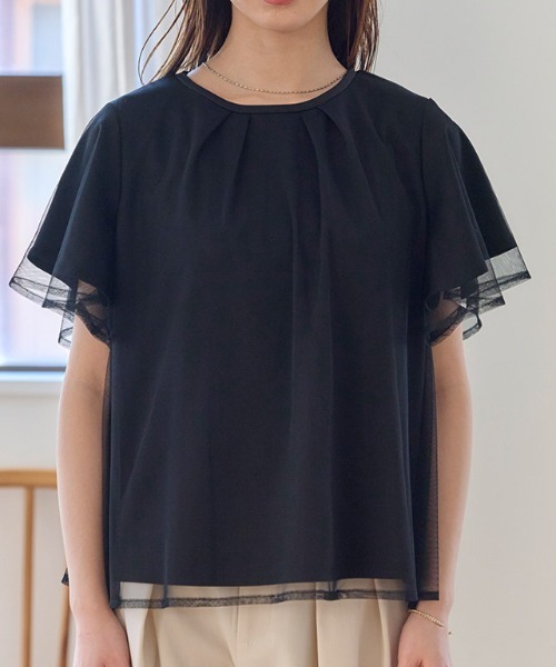 Pierrot(ピエロ)の「チュールレイヤードフレアトップス(シャツ/ブラウス・レディース・ブラック/オフホワイト・L/M)」の19枚目の写真