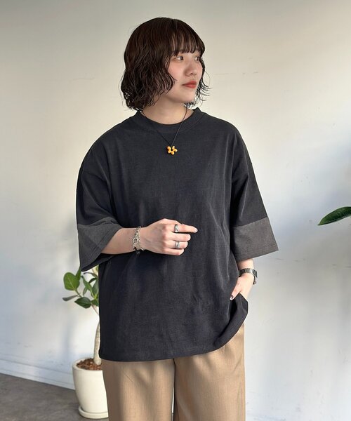 CPCM(シーピーシーエム)の「カットデニム袖配色T(Tシャツ/カットソー・レディース・ブルー/ブラック/ネイビー・MEDIUM/LARGE)」の4枚目の写真