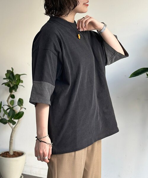 CPCM(シーピーシーエム)の「カットデニム袖配色T(Tシャツ/カットソー・レディース・ブルー/ブラック/ネイビー・MEDIUM/LARGE)」の7枚目の写真