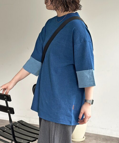 CPCM(シーピーシーエム)の「カットデニム袖配色T(Tシャツ/カットソー・レディース・ブルー/ブラック/ネイビー・MEDIUM/LARGE)」の10枚目の写真