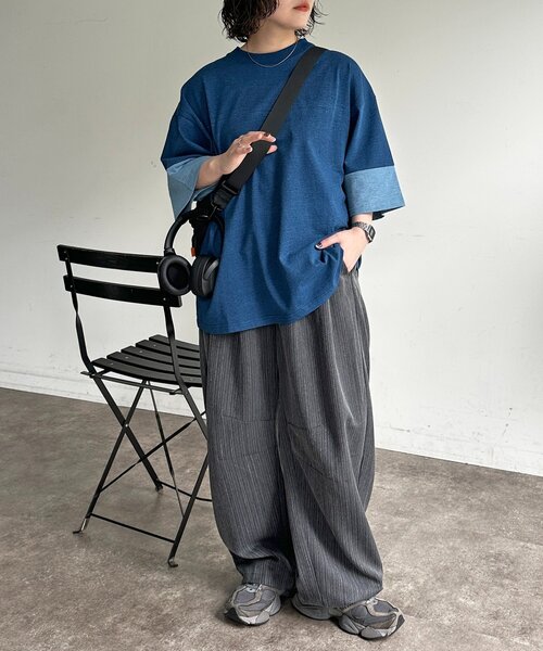 CPCM(シーピーシーエム)の「カットデニム袖配色T(Tシャツ/カットソー・レディース・ブルー/ブラック/ネイビー・MEDIUM/LARGE)」の14枚目の写真
