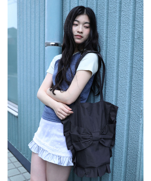 UGLY SHADOW(アグリーシャドウ)の「RIBBON ECO BAG(CHARCOAL)(エコバッグ/サブバッグ・レディース・その他・FREE)」の1枚目の写真
