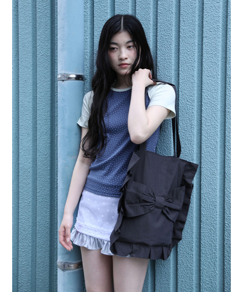 UGLY SHADOW(アグリーシャドウ)の「RIBBON ECO BAG(CHARCOAL)(エコバッグ/サブバッグ・レディース・その他・FREE)」の2枚目の写真